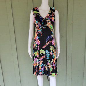 RALPH LAUREN Black Colorful Cotton Jersey Dress Medium